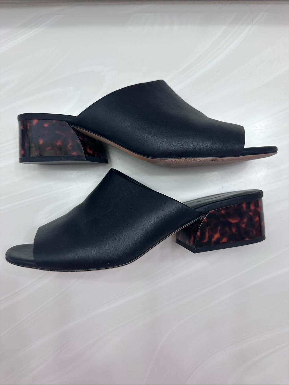 Vince Jestin Tortoise Black Block Heel Mules